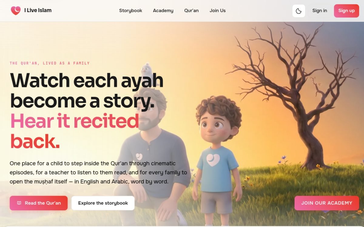 I Live Islam landing page — Watch each ayah become a story